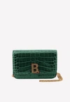 BALENCIAGA CROCODILE EMBOSSED CALFSKIN WALLET ON CHAIN BAG