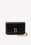 BALENCIAGA CROCODILE EMBOSSED CALFSKIN WALLET ON CHAIN BAG