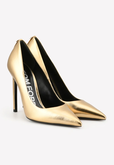 Tom Ford T-screw 105 Metallic Leather Pointed Pumps In Gold
