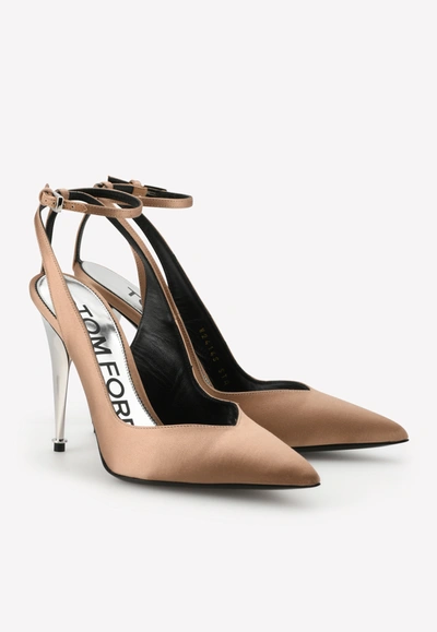 Tom Ford Tf Blade 105 Satin Slingback Pumps With Ankle Strap In Nude