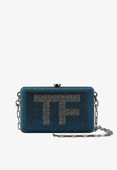 Tom Ford Mini Tf Crystal-embellished Box Clutch With Chain Strap In Blue