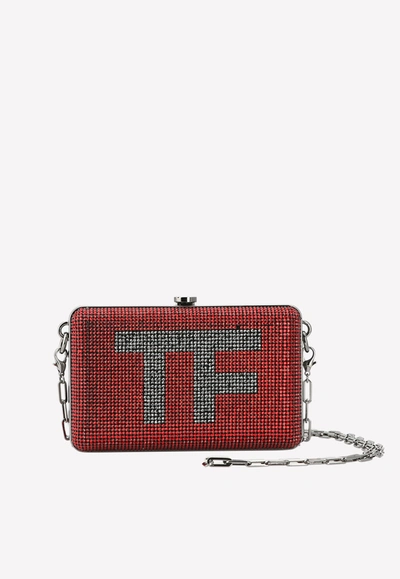 Tom Ford Mini Tf Crystal-embellished Box Clutch With Chain Strap In Red