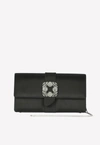 MANOLO BLAHNIK CAPRI FMC SATIN JEWEL BUCKLE CLUTCH