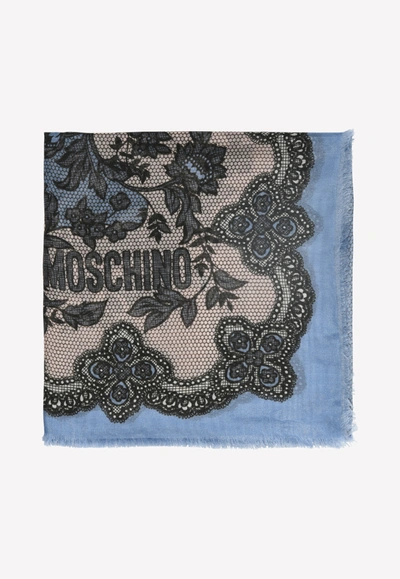 Moschino Lace-print Modal Scarf In Blue