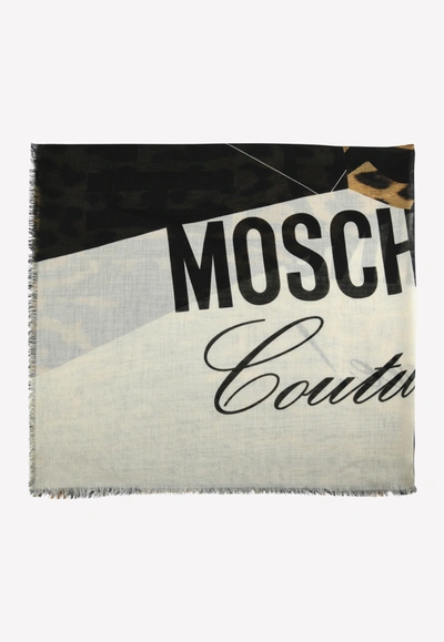 Moschino Leopard Print Wool Scarf In White