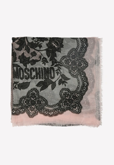 Moschino Lace-print Modal Scarf In Pink