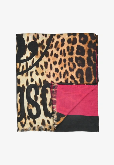 Moschino Leopard Print Modal Scarf In Pink