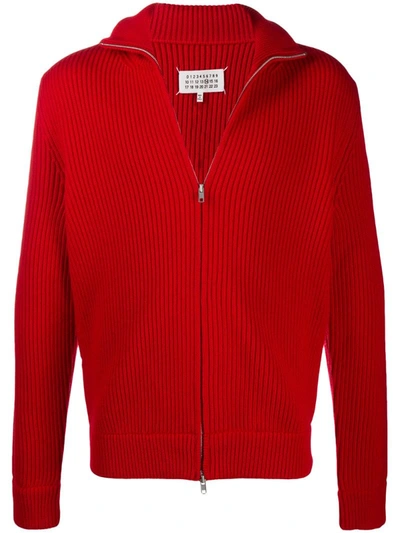 Maison Margiela Ribbed-knit Zip-up Sweatshirt In Red