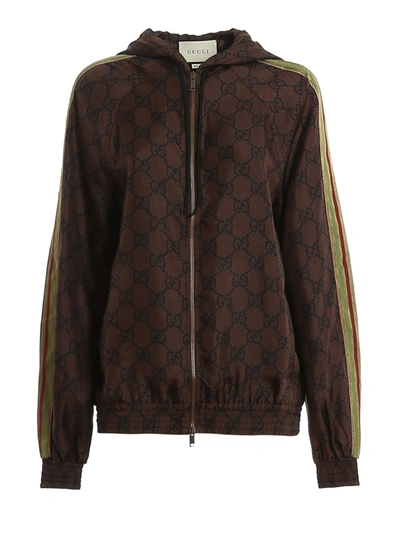 Gucci Gg Silk Hoodie In Brown