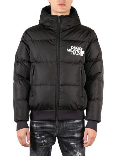 Dsquared2 Hooded Down Jacket, Embroidered Logo In Black