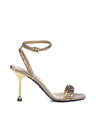 Prada Women's Crystal-embellished Leather Sandals In Gold