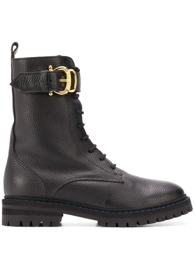 Pollini Buckle-detail Combat Boots In Black