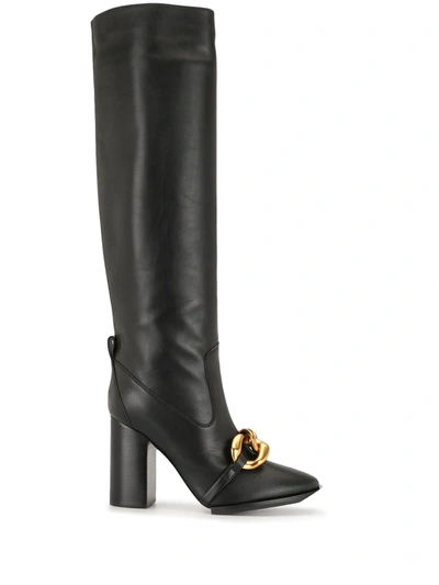 N°21 Chain-embellished Knee-high Boots In Black