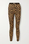 ADAM SELMAN SPORT BONDED VELVET-TRIMMED LEOPARD-PRINT STRETCH LEGGINGS