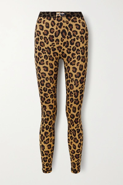 Adam Selman Sport Bonded Velvet-trimmed Leopard-print Stretch Leggings In Honey Leopard