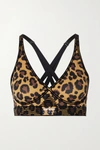 ADAM SELMAN SPORT BONDED VELVET-TRIMMED LEOPARD-PRINT STRETCH SPORTS BRA