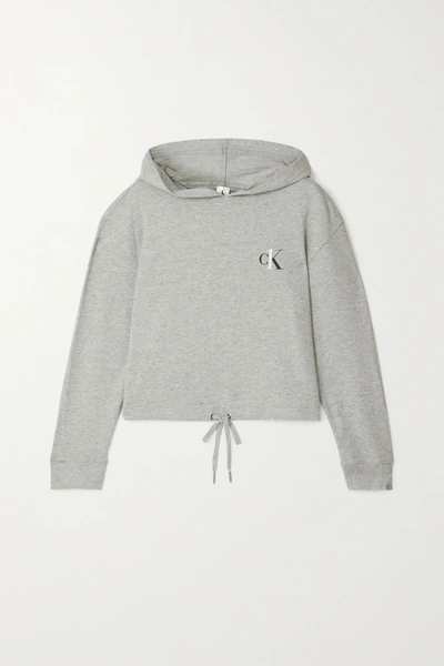 Calvin Klein Underwear Printed Mélange Cotton-blend Jersey Hoodie In Gray