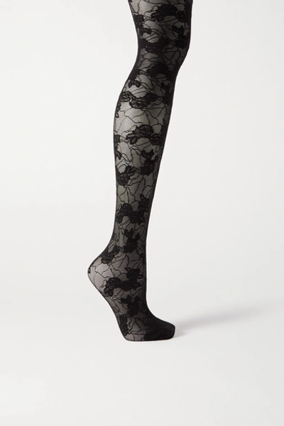 Saint Laurent Floral-jacquard Tights In Black