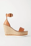 See By Chloé Leather-trimmed Suede Espadrille Wedge Sandals In Neutral
