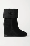 MONCLER W SHORT SHEARLING-LINED SUEDE WEDGE ANKLE BOOTS