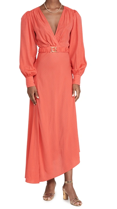 Ronny Kobo Estelle Long Sleeve Silk Blend Jacquard Dress In Red-drk