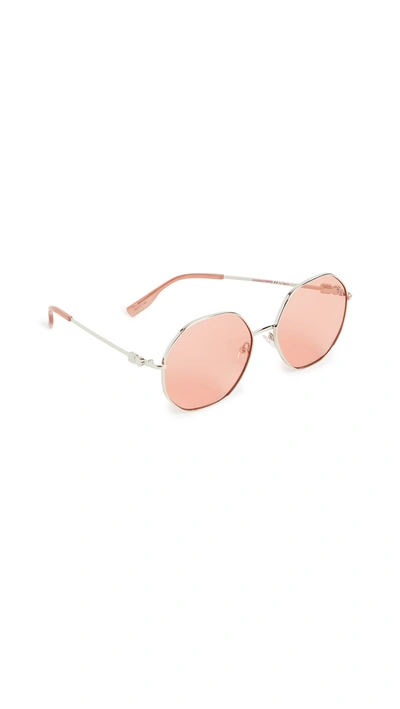 Le Specs X Solid & Striped Psarou Sunglasses In Silver/pink Tint