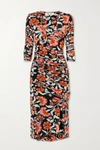 DIANE VON FURSTENBERG BRIELLA WRAP-EFFECT RUCHED FLORAL-PRINT JERSEY MIDI DRESS