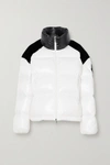 MONCLER CHOUELLE VELVET-TRIMMED PRINTED QUILTED GLOSSED-SHELL DOWN JACKET