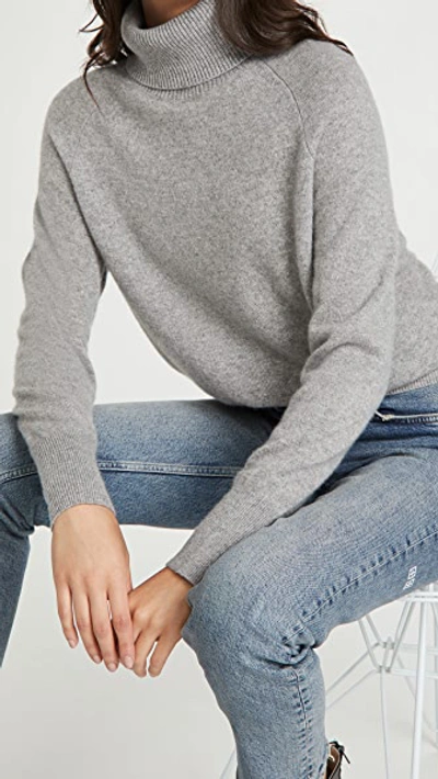 WHITE + WARREN RIBBED TRIM CASHMERE TURTLENECK GREY HEATHER,WHITT30227