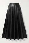 PETER DO PANELED PLEATED VEGAN LEATHER AND SATIN-CREPE MAXI SKIRT