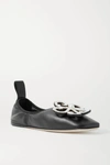 LOEWE FAUX PEARL-EMBELLISHED LEATHER BALLET FLATS