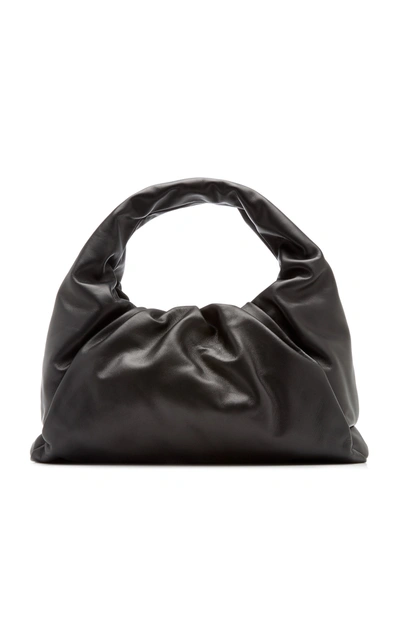 Bottega Veneta The Shoulder Pouch Black Leather Handbag In Fondente-gold