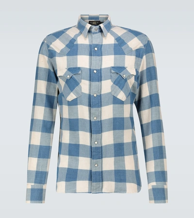 Rrl Buffalo-checked Cotton And Linen-blend Flannel Shirt In Blue