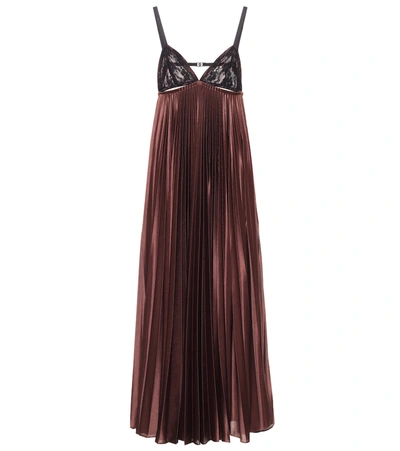 Christopher Kane Women's Lace-panelled Pleated Satin Jersey Slip Dress In Brown