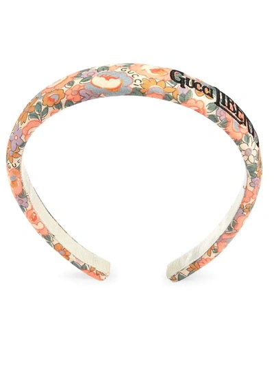 Gucci Floral Print Hairband With Embroidery In Pink