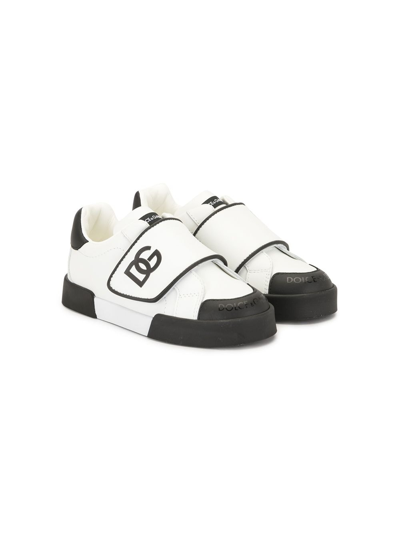 Dolce & Gabbana Kids' Touch Strap Logo Trainers In Black