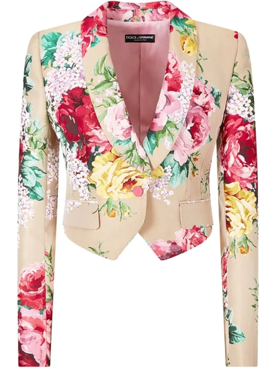 Dolce & Gabbana Single-breasted Floral Jacquard Spencer Blazer In Neutrals