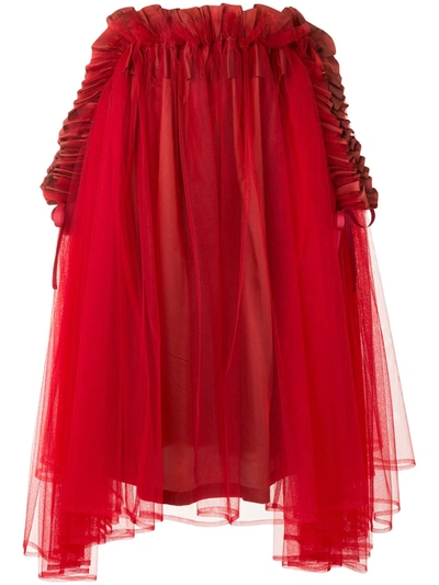 Comme Des Garçons Ruffle Trim Tulle Mini Dress In Red