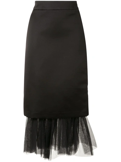 Shushu-tong Tulle Hem Pencil Skirt In Black