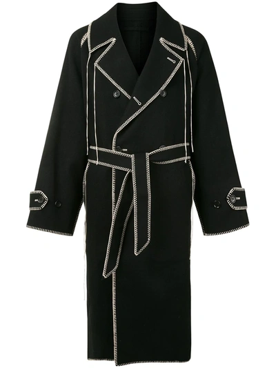 Doublet Contrast-stitch Belted Midi Coat In Black