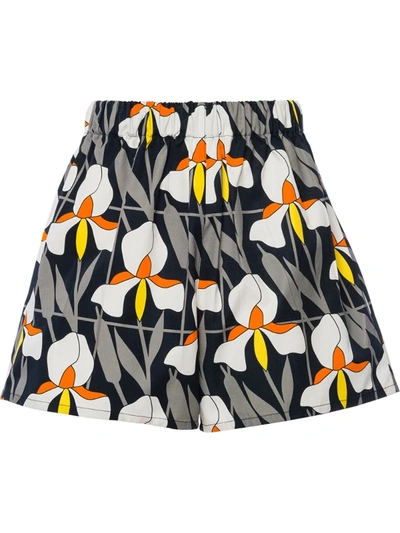 Prada Orchid Print Cotton Shorts In Grey