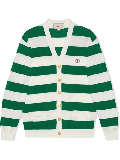 Gucci Striped Knit Cotton Cardigan With Gg In White