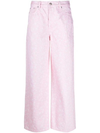Ganni + Net Sustain Floral-print High-rise Wide-leg Jeans In Baby Pink