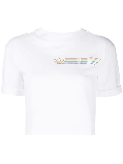 Adidas Originals Adidas Women's Originals Pride Linear Crop T-shirt In White