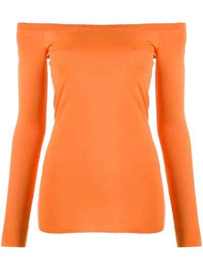 Stella Mccartney Off-the-shoulder Wool Knit Top In Orange