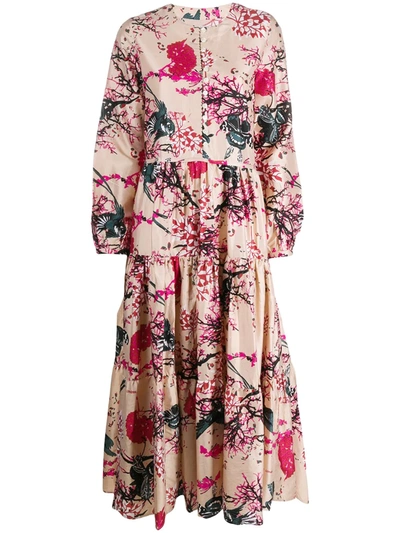 An An Londree Floral Tiered-skirt Dress In Neutrals