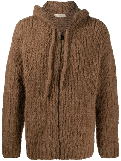 Maison Flaneur Zipped Hooded Cardigan In Brown