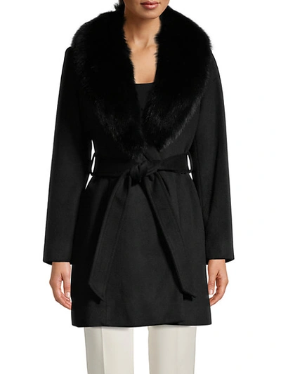 Sofia Cashmere Fox Fur-collar Wool-blend Coat In Black
