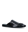 BALENCIAGA LEATHER CROC-EMBOSSED BB SLIPPERS,15902075