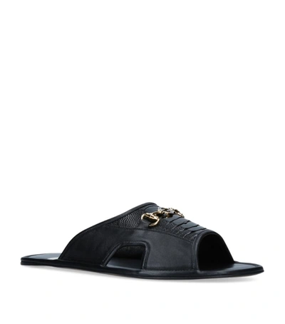 Gucci Horsebit-detailed Textured-leather Slides In Black